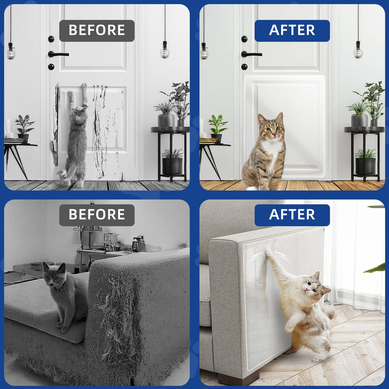 TOOSOFt Anti Cat Scratch Furniture Protector Clear Thicken Vinyl 196.9"x16.5" Couch Protector from Cat Claws - Single Sided Sticky Flexible Dog Tape for Furniture, for Couch Corner Door Walls Bed 196.9"x16.5" - PawsPlanet Australia