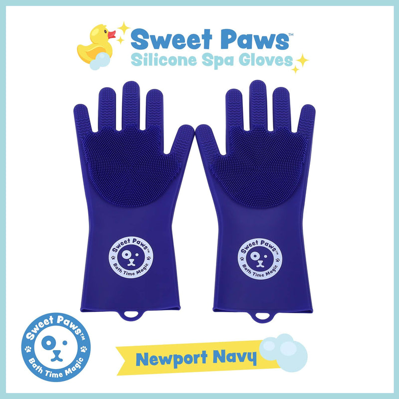 Sweet Paws Silicone Spa Dog & Cat Bathing & Grooming Gloves, 2 Count, Reversible, Nontoxic, & Easy to Clean, Thousands of Massaging Micro-bristles to Pamper your Pet - Newport Navy - PawsPlanet Australia