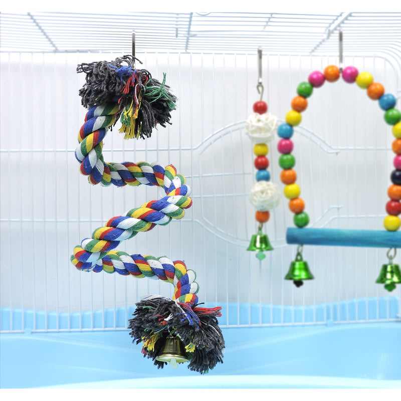 WishLotus Bird Perches, Parrot Colorful Climbing Rope Swing Toys Parrot Stand with Bell and Hanging Clip for Parrots, Budgies, Macaws, Parakeets, and Other Small Birds. 50cm - PawsPlanet Australia