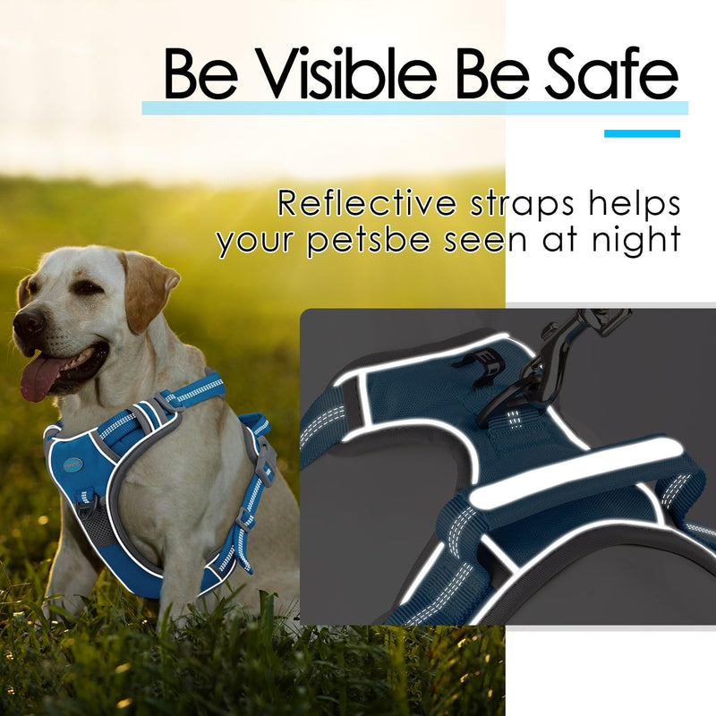 ThinkPet No Pull Harness Breathable Sport Harness with Handle-Dog Harnesses Reflective Adjustable for Medium Large Dogs,Back/Front Clip for Easy Control L Sky Blue L(Chest:19"-30") - PawsPlanet Australia