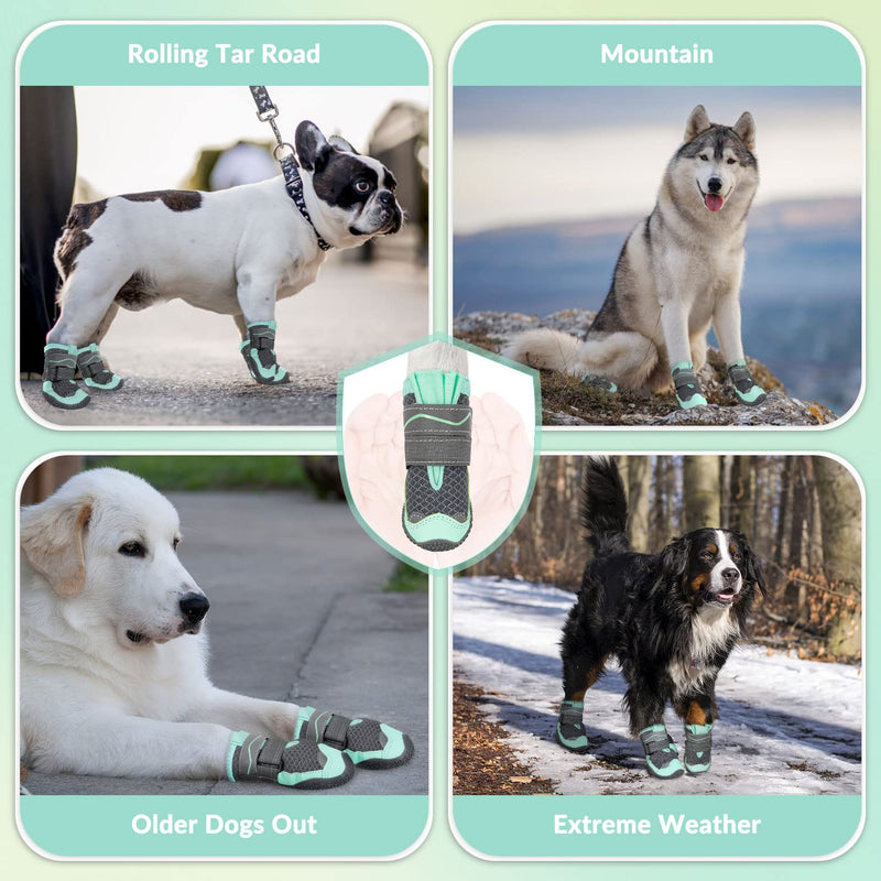 SlowTon Dog Shoes for Large Small Medium Dogs - Breathable Dog Boots for Summer Hot Pavement, Paw Protector for Outdoor Walking Winter Snow, Anti-Slip Rubber Dog Booties for Hardwood Floor (Green, 6) A-Green #6 (Width 2.6 inch) for 52-68 lbs - PawsPlanet Australia