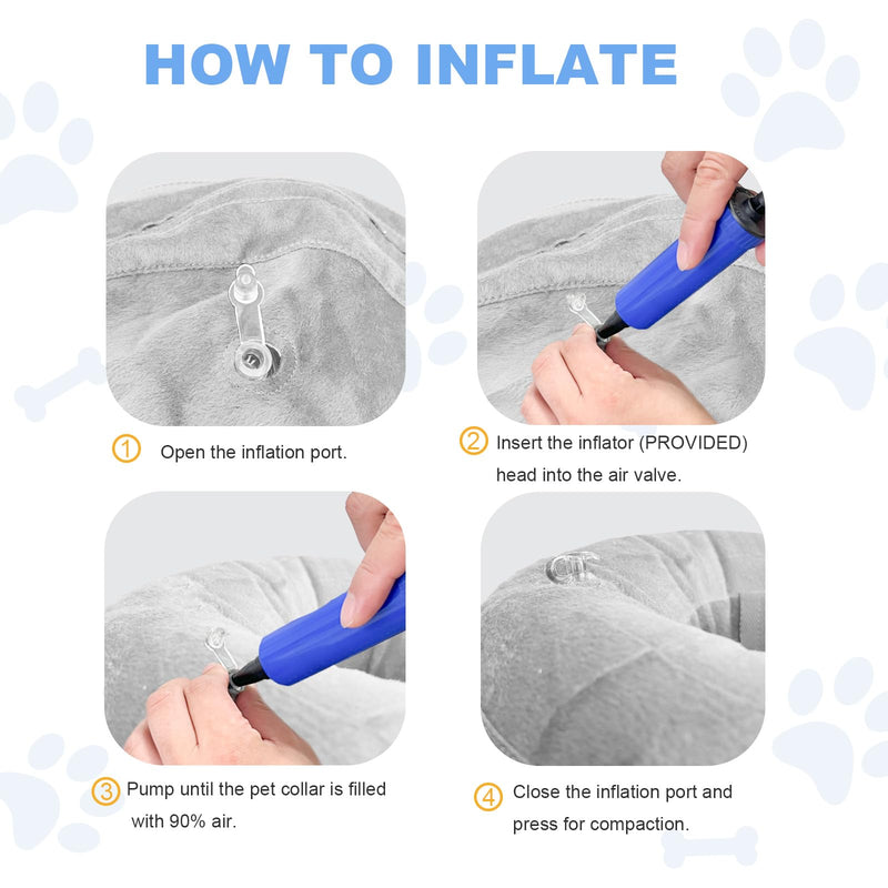 Inflatable Dog Cone Collar, Soft Dog Cone After Surgery, for M M+ L XL Dogs, with Detachable Anti Licking Shield and Inflator, 2 in 1 Adjustable Alternative, Does Not Block Vision, Grey (M) M (8.3"-10.2") - PawsPlanet Australia
