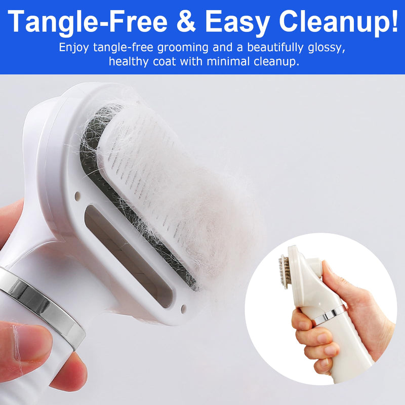 3-in-1 Pet Hair Dryer Brush for Dogs & Cats – Portable Blower & Slicker Brush, Adjustable Temperature, Overheat Protection White