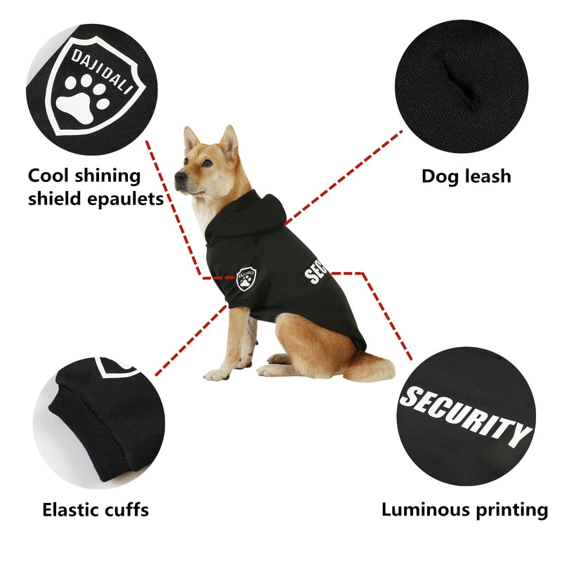 Dog Security Hoodie with Glow-in-The-Dark Prints DAJIDALI Dog Clothes Apparel Winter Sweatshirt Warm Sweater Jacket Coat Hoodie for Small Medium Large Dog Cat 31" Chest Black - PawsPlanet Australia