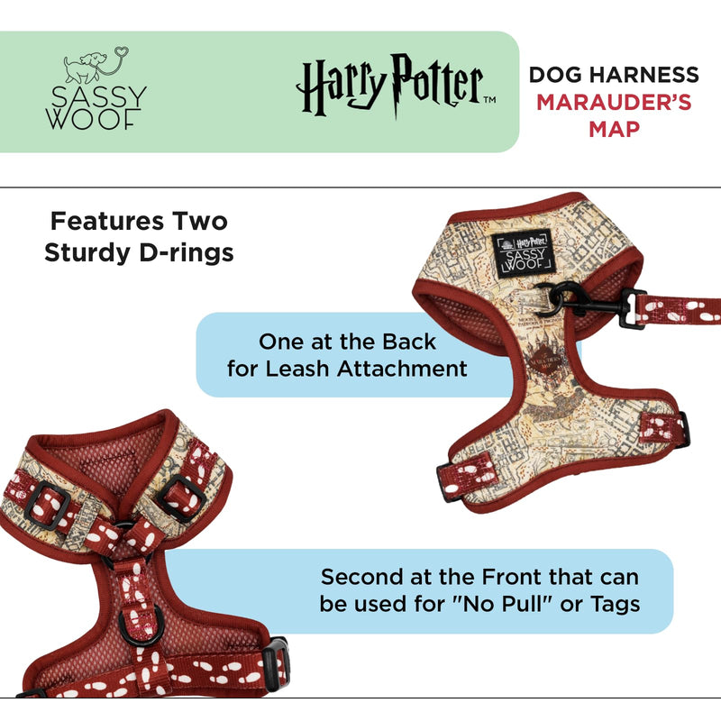 Sassy Woof Dog Adjustable Harness - Harry Potter™ Marauder's Map™ - M, Breathable Mesh, No Pull Design with Two D-Rings, Perfect for Medium Dogs - Officially Licensed - PawsPlanet Australia