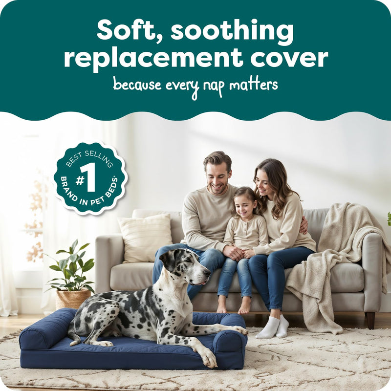 FurHaven Dog Bed Cover Replacement, Sofa-Style Design with Soft Quilted Sleep Surface for Cozy Comfort, Machine Washable, Jumbo Plus XXL, Quilted Fabric, Navy Blue - PawsPlanet Australia