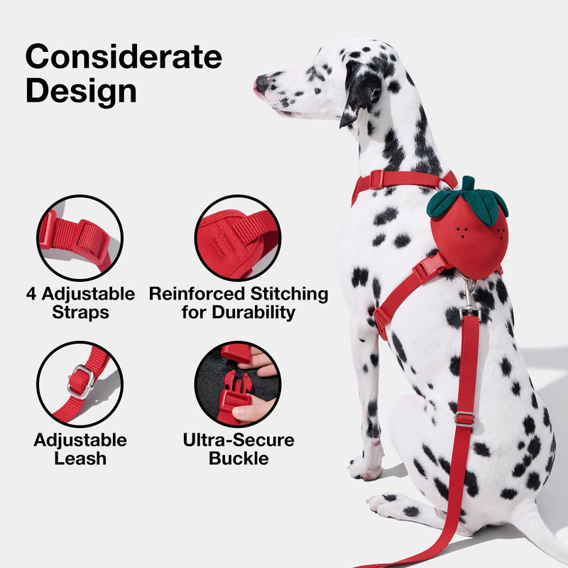 VETRESKA Strawberry Dog Harness and Leash Set, No Pull Dog Vest Harness for Medium Large Dogs, Walking and Training, Adjustable, Easy Control and Soft Padded Pet Harness and Backpack (L) L(Chest:27.6" - 35.4") - PawsPlanet Australia