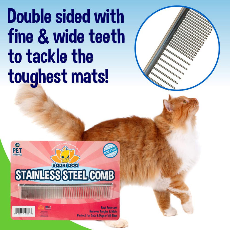 Bodhi Dog Stainless Steel Comb & Shampoo Brush - Bath & Shower Supplies for Dogs & Cats - Removes Shedding, Mats & Tangles - Pet Grooming Scrubber Bundle (Blue) Stainless Comb Bundle Blue - PawsPlanet Australia