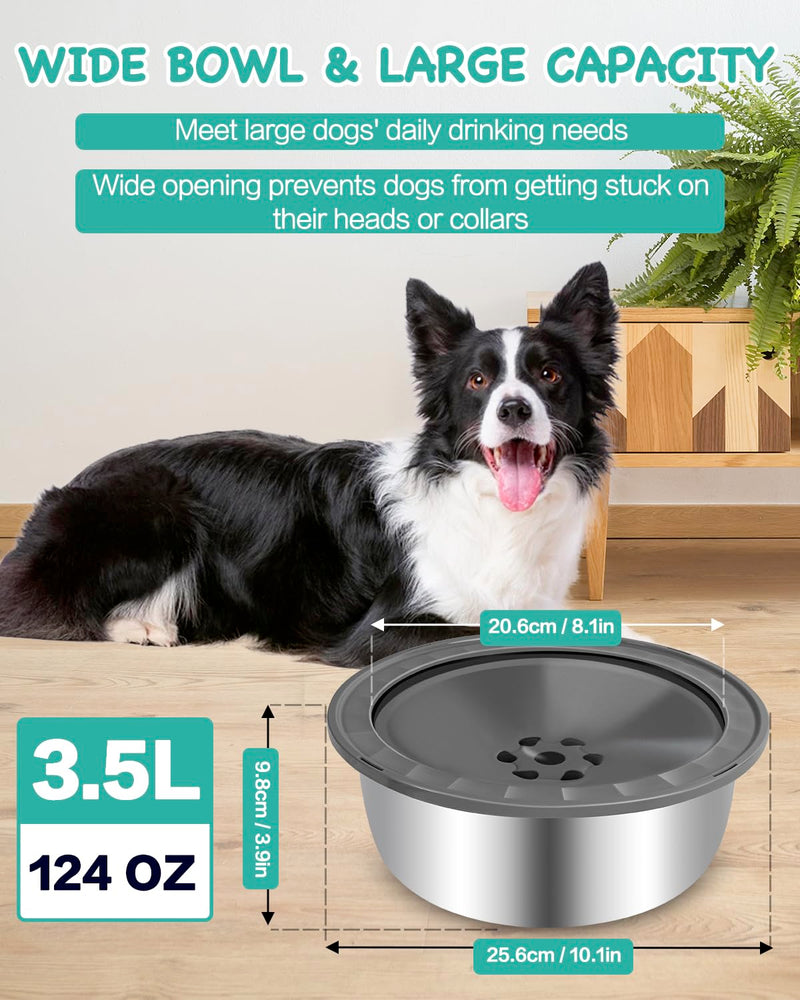 No Spill Dog Water Bowl, 3.5L Large Slow Drinking Pet Water Dish, Non Spilling Stainless Steel Messy Drip & Splash Proof Water Feeder Dispenser Slobber Stopper for Dogs