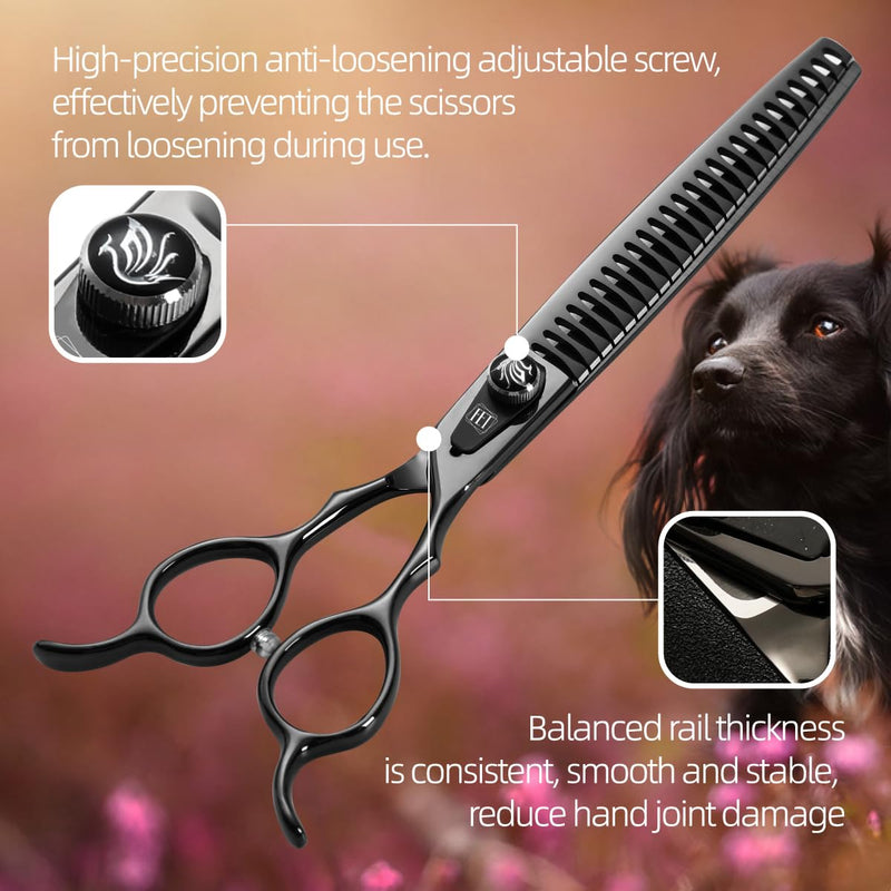 Dog Grooming Scissors: 7.5 inch Bright Black Pet Chunker Shears Made Of Japanese 440C Advanced Stainless Steel Professional Grooming Scissors for Dogs Cats and Other Pets 7.5" - PawsPlanet Australia