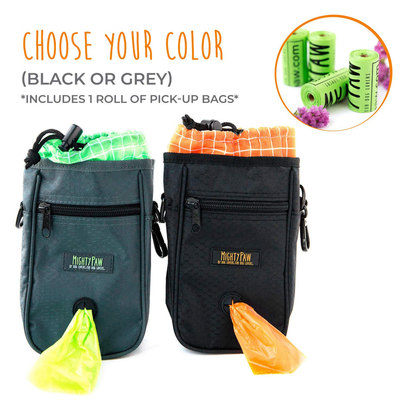 Mighty Paw Dog Treat Bag - Drawstring Closure Pouch - Includes Carabiner Hook and Pick-up Bags - Paw Treat Bag - Training Treat Pouch - Dog Paw - Pet Treat Pouch - Training Treat Bag - (Grey/Green) - PawsPlanet Australia
