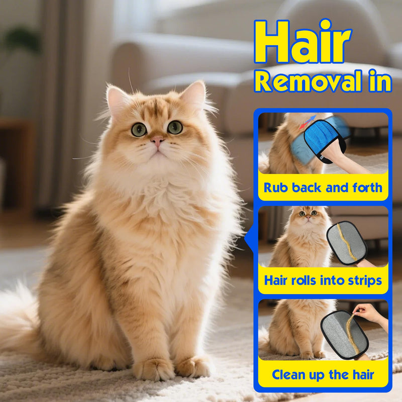 Pet Hair Removal Glove for Cats & Dogs, 2 Pcs Five-Finger Electrostatic Hair Remover Golve, with Pet Double-Sided Deshedding Brush Pet Hair Remover Tool on Carpet, Clothing, Laundry, Couch, Car Seat