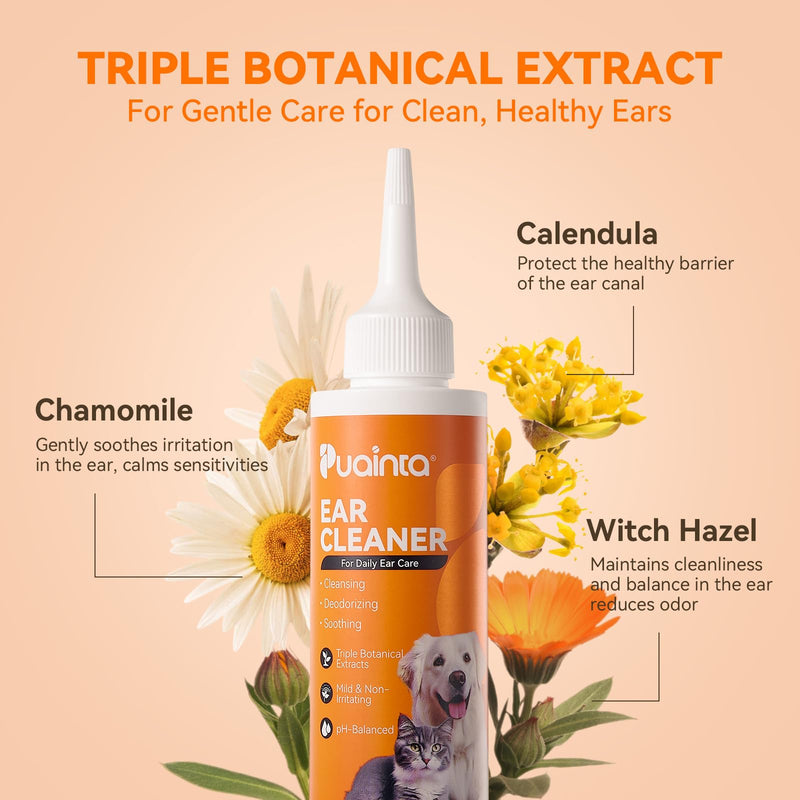 Ear Cleaner for Dog & Cats, Dog Ear Drop and Infection Treatment, Dog Ear Cleaning Solution- Cleaning,Soothing and Deodorizing Itchy Ears 4oz 4 oz - PawsPlanet Australia