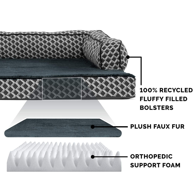 Furhaven Comfy Couch Plush & Décor Sofa-Style Egg Crate Orthopedic Foam Dog Bed - Diamond Gray, Small (Comfy Couch - Plush & Decor) Diamond Gray - PawsPlanet Australia