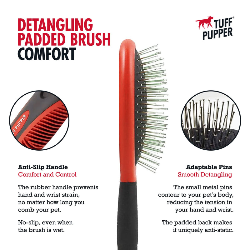 Tuff Pupper Stainless Steel Pin Brush for Long or Short Hair Pets - Detangling & Dematting Undercoat Brush for Dogs, Cats, and All Pets - PawsPlanet Australia