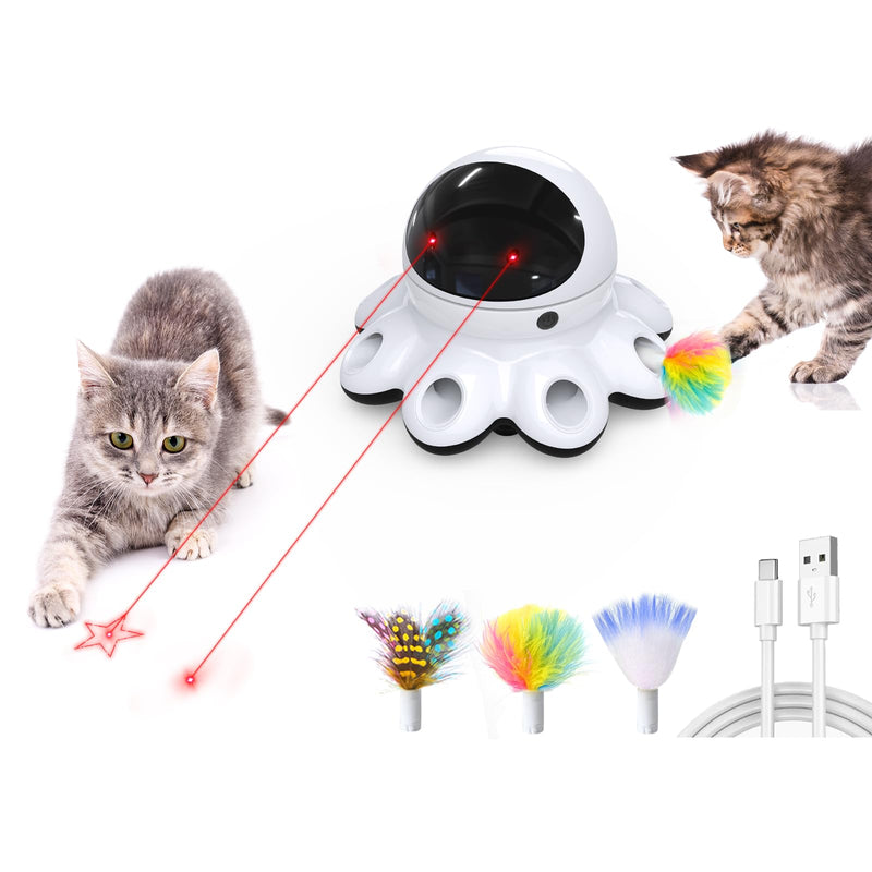 ORSDA Cat Laser Toy, 2-in-1 Interactive Cat Toys for Indoor Cats, Automatic Laser Pointer Cat Toy, 8 Holes Mice Whack A Mole Moving Feather, USB Rechargeable Electronic Kitten Toys for All Breeds Cool Black