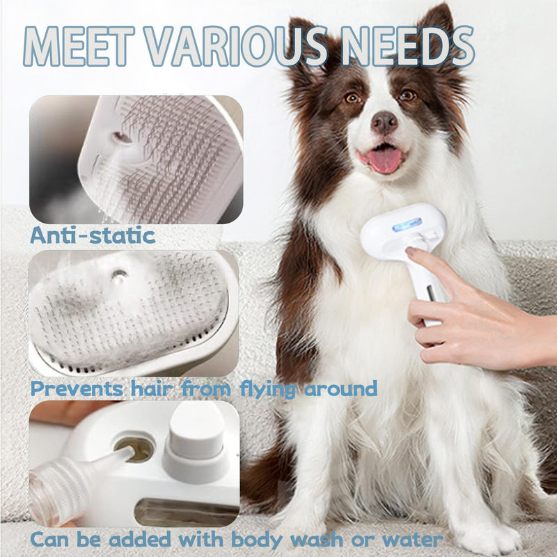 Fresh Fur Shower Brush, 3 In 1 Self Cleaning Pet Spray Hair Removal Comb, Pet Steamy Shower Brush + Bathing Solution, Removes Loose Hair & Reduces Shedding, for Long & Short Haired Pets (White) White - PawsPlanet Australia