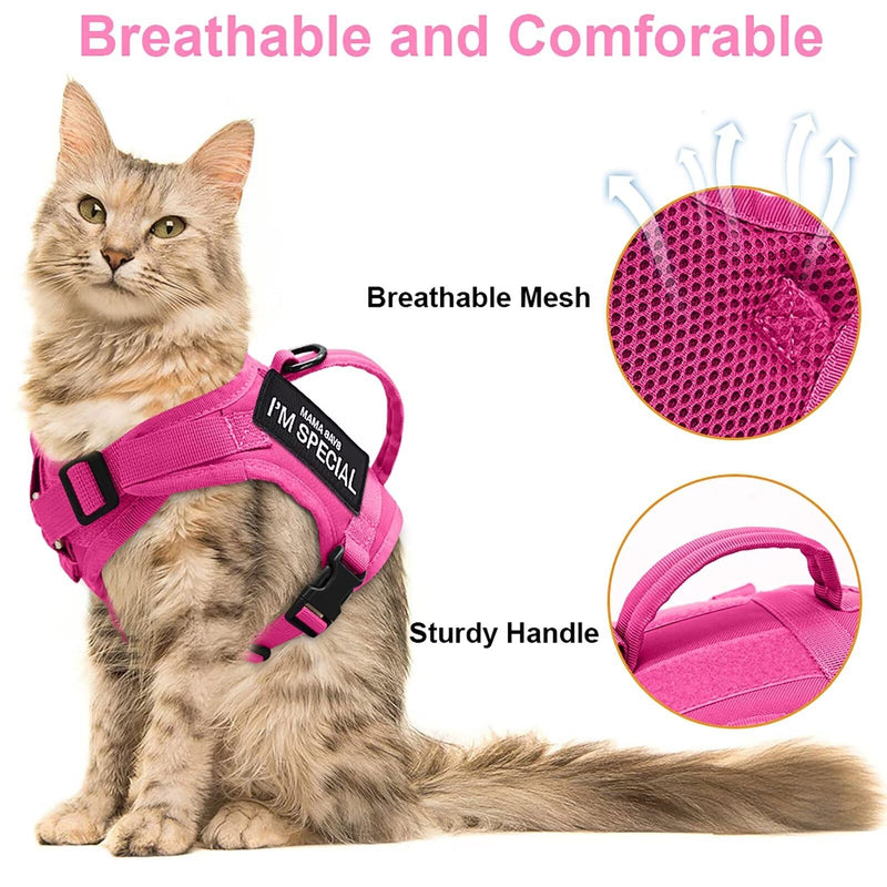 Forestpaw Cat Harness Escape Proof for Walking,Adjustable Cat Vest Harness with Soft Mesh Padded,Tactical Cat Harness with Control Handle,Molle Patches,Hot Pink Chest 12-17",Neck 8.0-12.5" Hot Pink