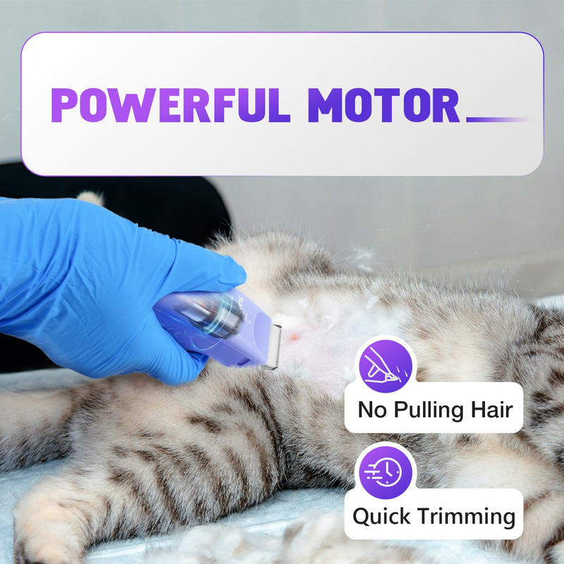 SUPRENT Pet Grooming Clippers for Matted Hair Cat, Low Noise Hair Trimmer Kit for Long Fur, Waterproof Portable USB Rechargeable Professional Pet Grooming Supplies Cordless Shaver for Small Dog Pets Purple - PawsPlanet Australia