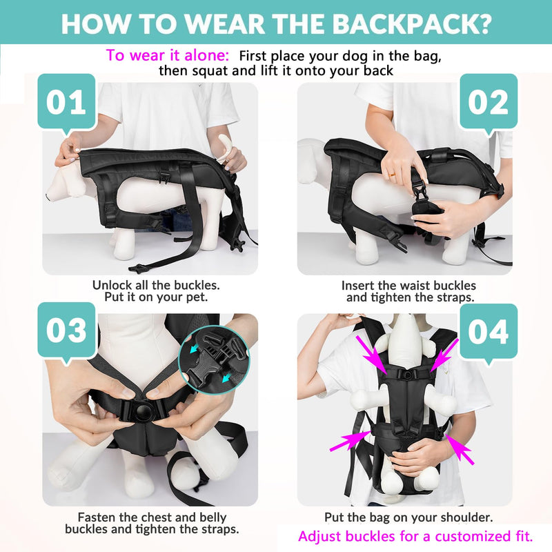Lukovee Dog Backpack Carrier, Legs Out Easy-fit Dog Front Carrier for Small Medium Dogs, Adjustable Hands Free Dog Chest Carrier for Hiking Cycling (B,Medium) Black - PawsPlanet Australia