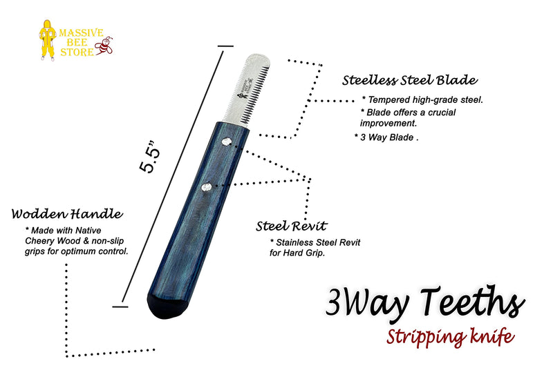 Dog Grooming Coat Stripping Knife Stripper Trimmer Tool Wooded Handle tripping Knives Set of 6 in Stainless Steel non slip tool for grooming dogs (Blue) Blue - PawsPlanet Australia