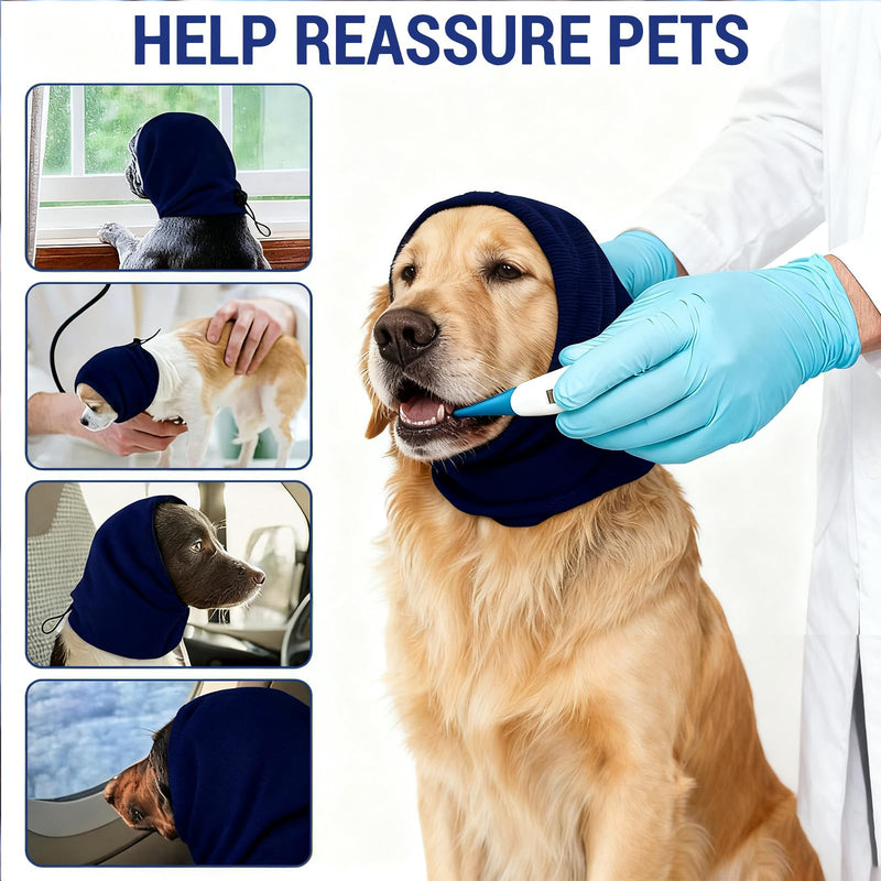 Dog Ear Cover,Dog Snood Ear Muffs Noise Protection,Ear Wraps Protectors Headband for Anxiety Relief,Calming Hoodie for Pet Neck and Ears Warmer,Soothing Head Cover Blue M