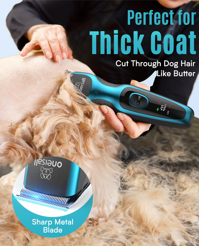 oneisall Dog Clippers for Grooming 2-Speed Super Power Dog Clippers 50dB Quiet Rechargeable Cordless Dog Trimmer with Detachable Stainless Steel Blade for Small & Large Dogs with Thick Coats