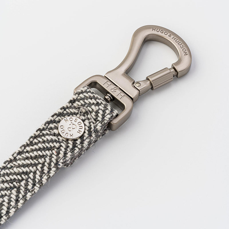 HUGO & HUDSON Tweed Dog Leash 4ft Training Padded Handle, Grey Herringbone, 47" x 0.6" XS/S - PawsPlanet Australia
