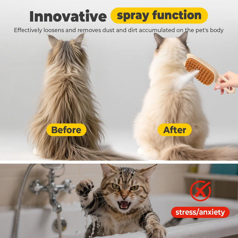 Cat Steam Brush for Shedding, 4 in 1 Rechargeable Steam Brush for Cats and Dogs, Anti-Static, Massage, flea comb for cats& Pet Removal Hair Glove,Shedding & Combing All In One! Beige - PawsPlanet Australia