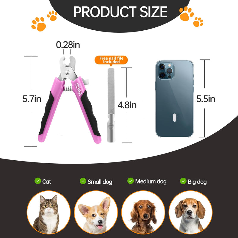 Dog & Cat Nail Clippers, 4Cr13 Stainless Steel Razor Sharp Blade - Professional Pet Grooming Tool with Nail File, Small Hand Friendly & Non-Slip Grip (Pink) Pink - PawsPlanet Australia