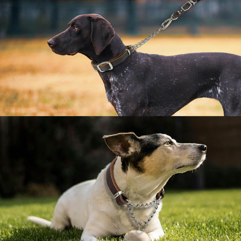 Leather Martingale Dog Collar, Soft Genuine Cowhide Handmade Assembled Stainless Steel Chain Martingale Collar Adjustable for Medium Large Dogs Pets. (L, Neck 20-25"(Martingale)) L, Neck 20-25"(Martingale)