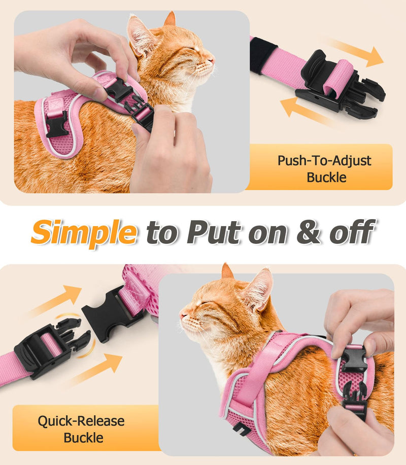 Halypet Cat Harness and Leash Set [MAX Safety 4th-Gen Upgrade] Escape Proof Adjustable Cat Leash Comfortable Soft Vest Easy to Wear Kitten Harness with Reflective Strip for Cats Walking, M Pink H600 Pro Pink Medium (13-18lb) - PawsPlanet Australia