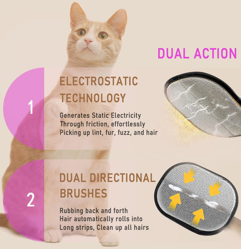 2PCS Pet Hair Removal Gloves，Reusable Static Dog & Cat Grooming Gloves, Upgraded Thickened Anti-Slip Grip for Clothes, Sofa, Car Seat, Couch, Carpet & Furniture - PawsPlanet Australia