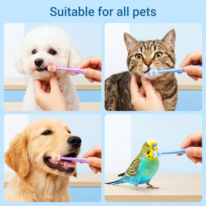 2Pcs Small Dog Cat Toothbrush, 360 Degree Pet Toothbrush Soft Silicone Deep Clean Pet Teeth Tooth Brush Cleaning Kit Independent Packaging