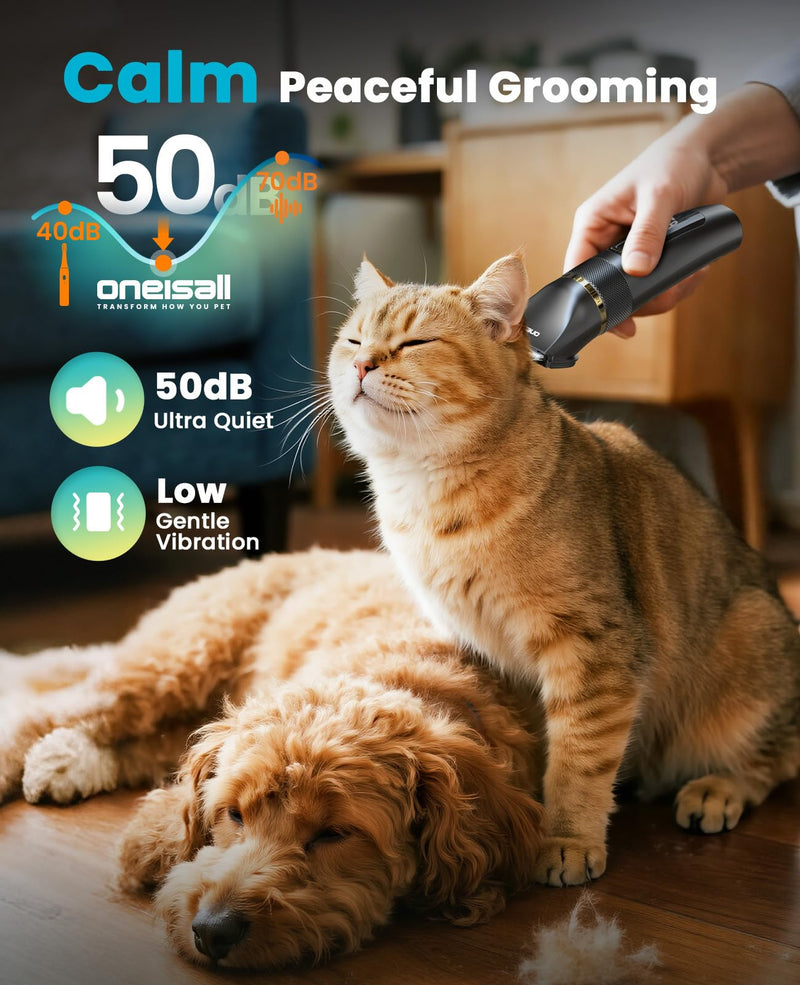 oneisall Quiet Dog Clippers Upgraded Pro, Dog Hair Clippers with LED Display, 3.5h Battery, Rechargeable, IPX7 Waterproof Pet Grooming Kit for Home Grooming