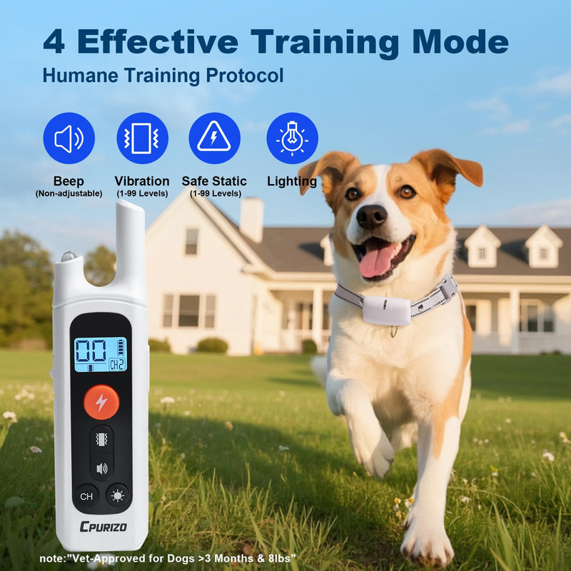 Dog Shock Collar - 3300FT Shock Collar for Dogs with Night-Light, IP67 Waterproof Dog Training Collar with Remote - Beep, Shake, Safe Shocks, 2H Fast Charging - fits 4.5-21.6in Dogs White - PawsPlanet Australia