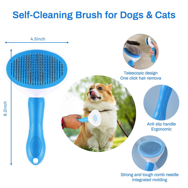 5-in-1 Grooming Kit - Supplies for Short and Long Hair Dogs, Bath Brush, Dematting Rake and Comb (Set of 5, Blue) Set of 5 - PawsPlanet Australia