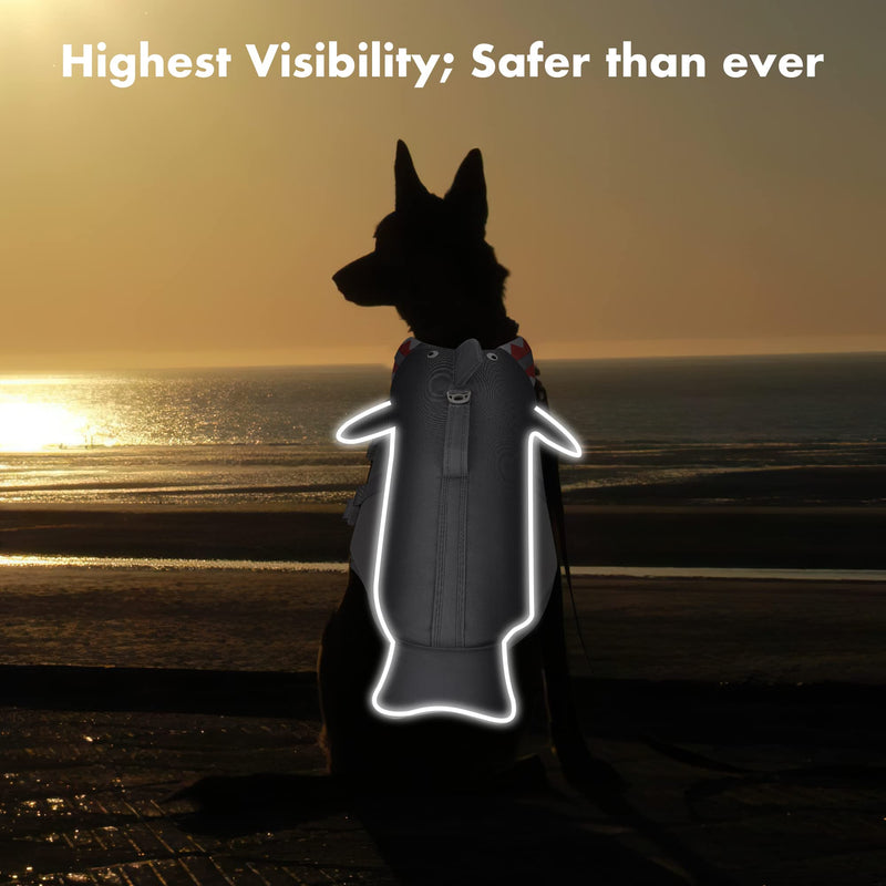 Dog Life Jacket Swimming Vest: Shark Dog Life Vest for Large Dogs, Adjustable Ripstop Pet Life Preserver for Swimming Boating - with Reflective Stripes & Rescue Handle (Grey) L Grey