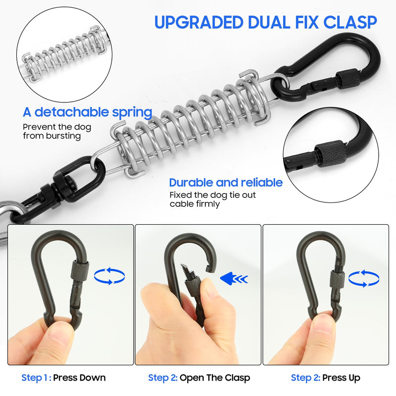 Pet Tie Out Cable for Dogs, Dog Tie Out Cable, Dog Runner Cable with Swivel Hook and Shock Spring, Dog Leash Run Tether for Yard Outdoor and Camping (Black, 5MM*10FT) black - PawsPlanet Australia