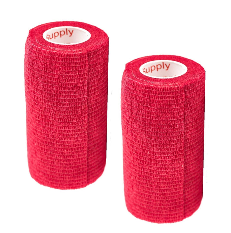Vet Wrap Tape (Red) (2 Pack) (2 Inch x 15 feet) Self Adhesive Adherent Adhering Cohesive Flex Self Stick Bandage Grip Roll Dog Cat Pet Horse 2 Rolls Red