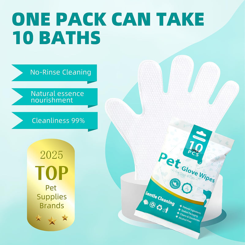 [10 Count] No-Rinse Pet Glove Wipes – 5-Finger Design, Coconut Oil & Aloe, Hypoallergenic Grooming Mitts for Dogs & Cats Unscented 10PCS - PawsPlanet Australia