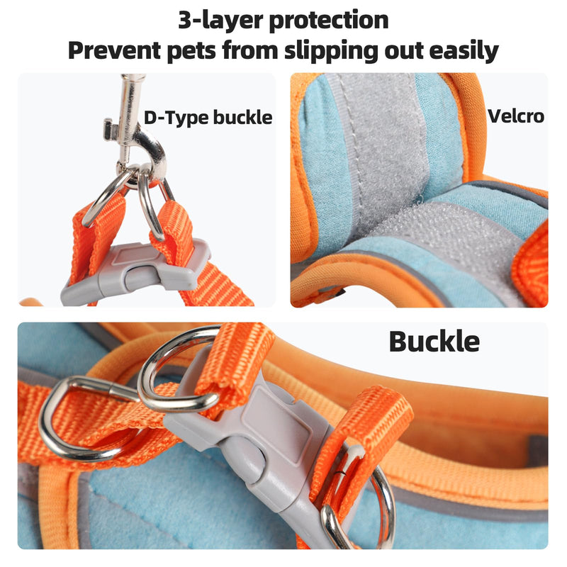 Adjustable Bunny Harness and Leash Set Double Buckle with Reflective Strips Rabbit Vest Pets Stuff Suitable for Rabbit Walks Accessories (Orange Green, S) Orange green - PawsPlanet Australia