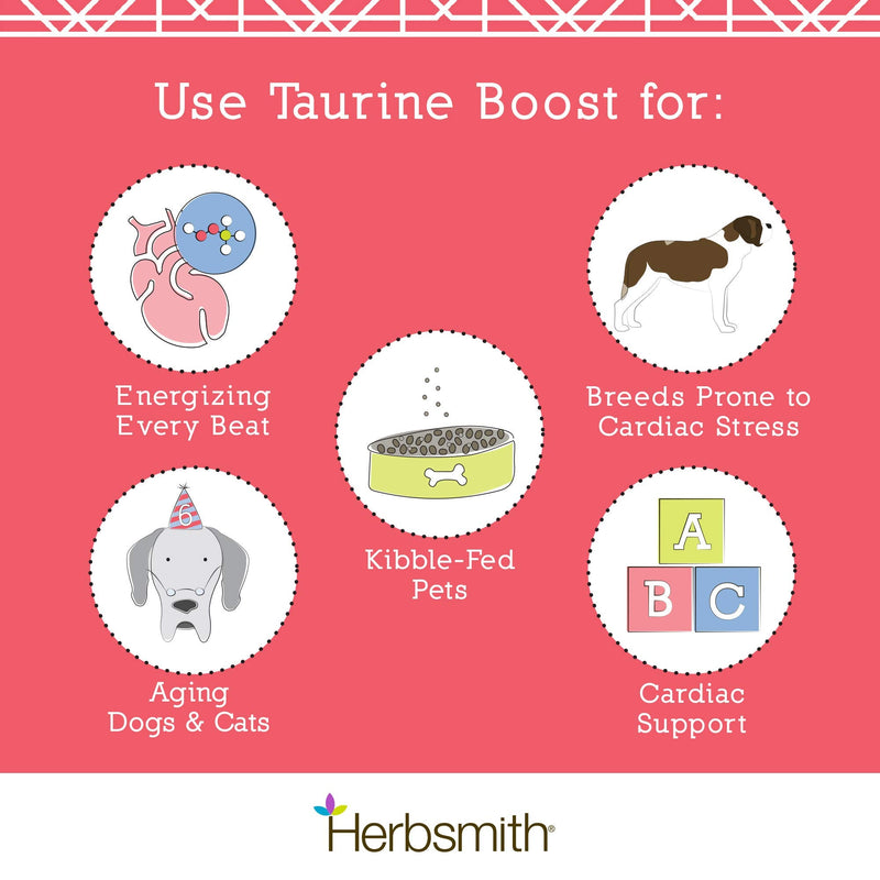 Herbsmith Taurine Boost - Cardiac and Heart Support for Dogs and Cats - Taurine Supplement for Dog and Cat Heart Health – with CoQ10, Taurine and L-Carnitine for Dogs - 150g 150g Powder