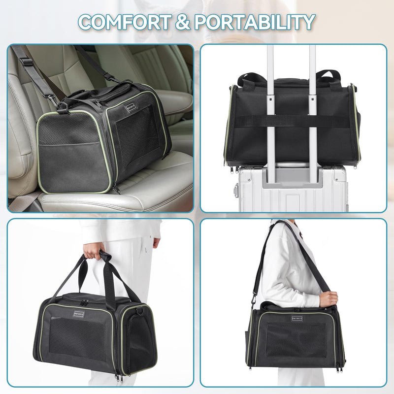 PETSFIT Pet Carrier Airline Approved with Extendable Mat, Dog Carriers for Small Dogs, TSA Approved Pet Carrier, Puppy Carrier for Small and Medium Cats Under 12 Lbs, Black 17.0"L x 10.3"W x 10.3"H - PawsPlanet Australia