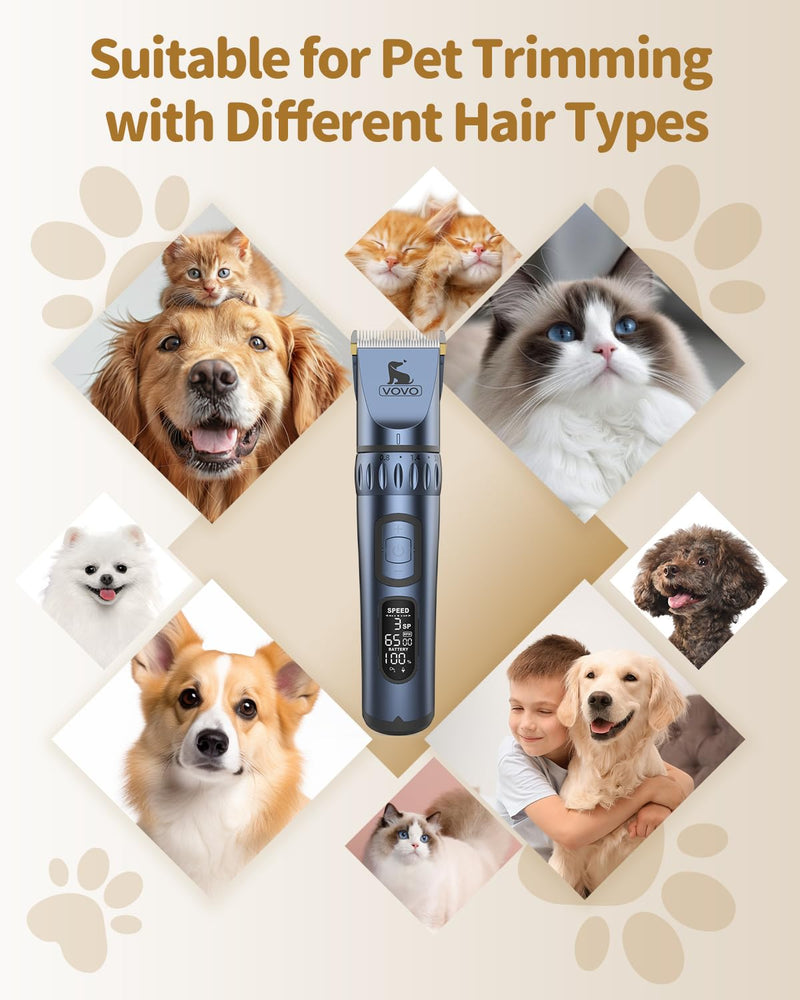 Vovo Dog Clippers - 3-Speed Heavy Duty, Low Noise Rechargeable Cordless Electric Dog & Cat Grooming Kit (Blue) Blue - PawsPlanet Australia
