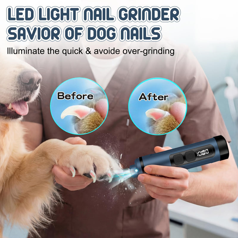 Dog Nail Grinder Electric Powerful 3 Speeds Dog Nail Clippers with Lights Quiet Cat Nail Clipper Painless Care Trimmers Tools for Small Medium Large Dogs and Cats (Blue) Blue - PawsPlanet Australia