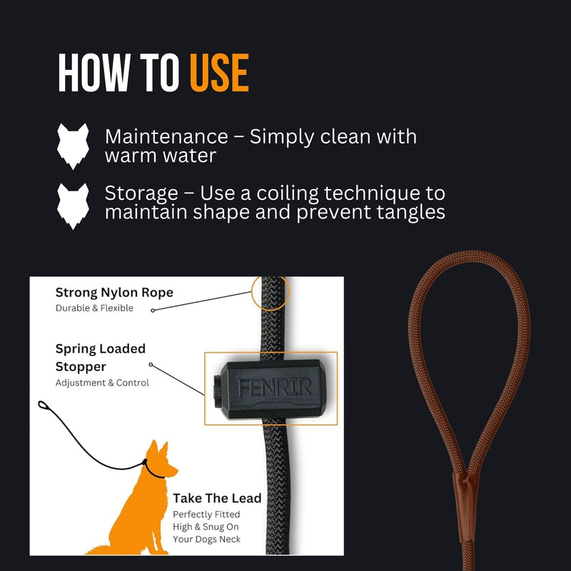 Fenrir Slip Leash 1.4m Professional Dog Training Lead To Stop Pulling, Perfect For Walks, Easy To Use, Spring Loaded Stopper, Light Weight And Durable Black - PawsPlanet Australia
