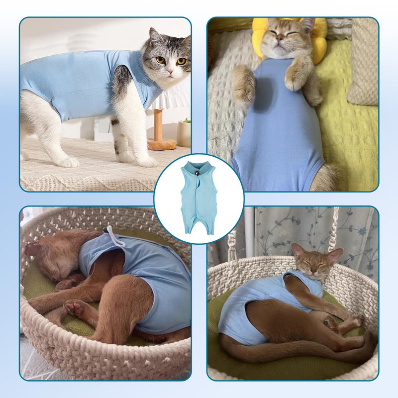 BFUZXY Cat Bodysuit After Surgical Recovery Suit, Cat Clothing for Cats, Kittens, One Piece, Breathable, Lick Protection for Abdominal Wounds, Castration Spay, Cat Body Surgery, Recovery Suit (S-Blue) S blue