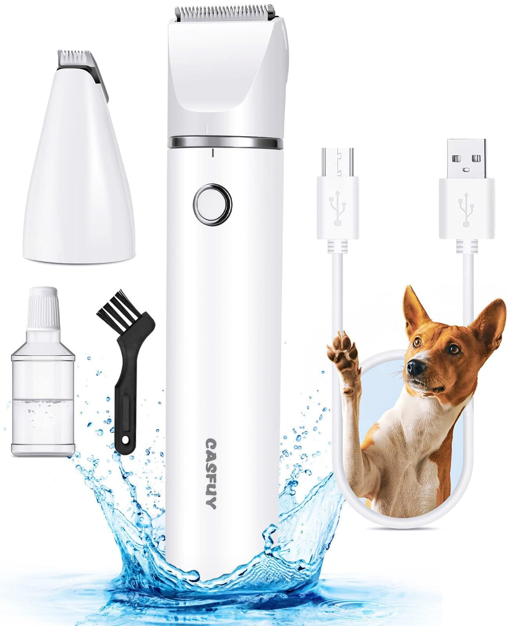 Casfuy Cordless Dog Paw Trimmer - Low Noise Small Dog Clippers with Double Blades USB Rechargeable Grooming Clipper for Dogs Cats and Small Pets for Trimming Hair around Paws, Eyes, Ears, Face, Rump White