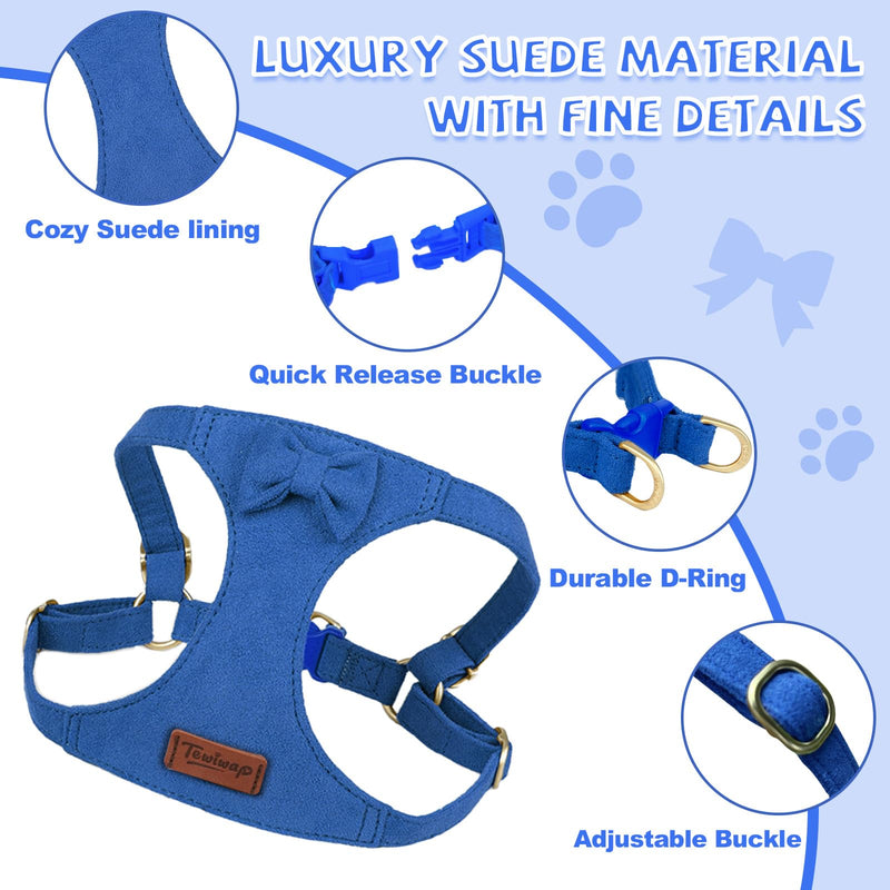 No Pull Small Dog Harness and Leash Set, Adjustable Puppy Harness for Extra Small XS XXS Girl Dogs, Soft Suede No Choke and Escape Proof Pet Harness Vest Leash for Puppy Cat (Navy XS) Navy - PawsPlanet Australia